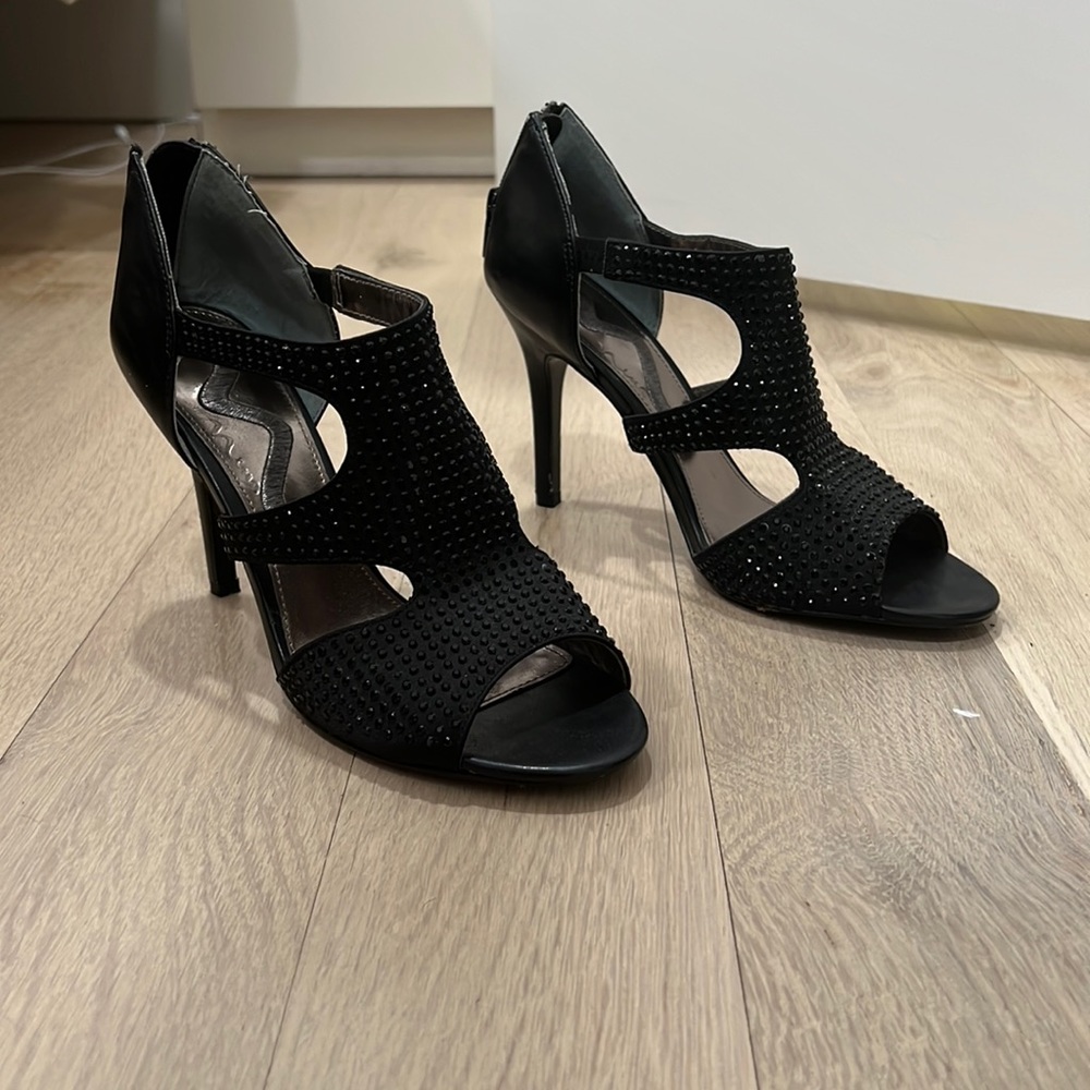 Black rhinestone heels